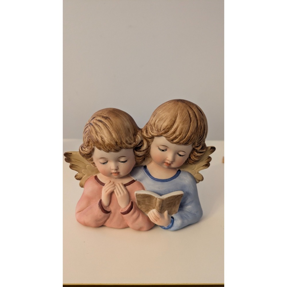 Sanmyro Japan Cherub Angels Wall Hanging Bisque Porcelain Vintage